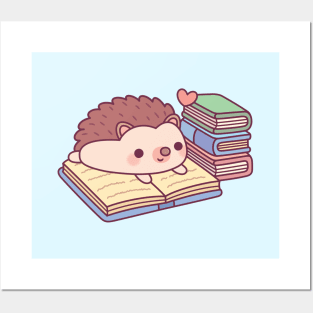 Cute Hedgehog Reading A Book Posters and Art